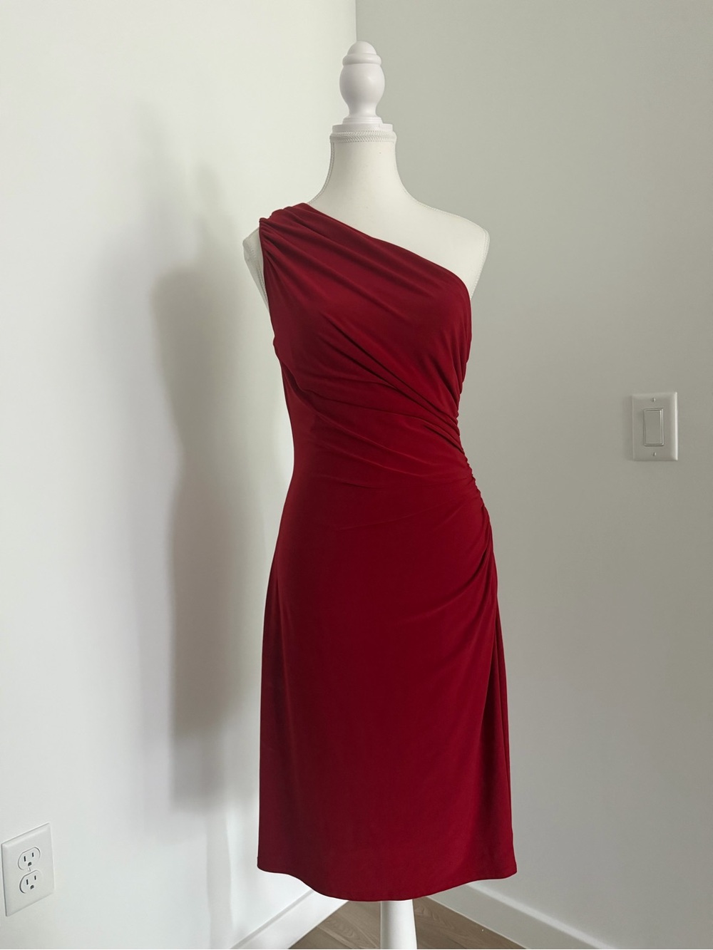 Ralph Lauren One-Shoulder Ruched Wine Dress